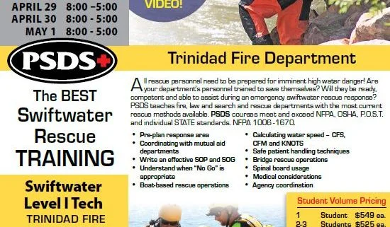 Trinidad Fire Department - Swiftwater Rescue Technician Level I- NFPA 1670/ 1006 - Public Safety Dive Supply